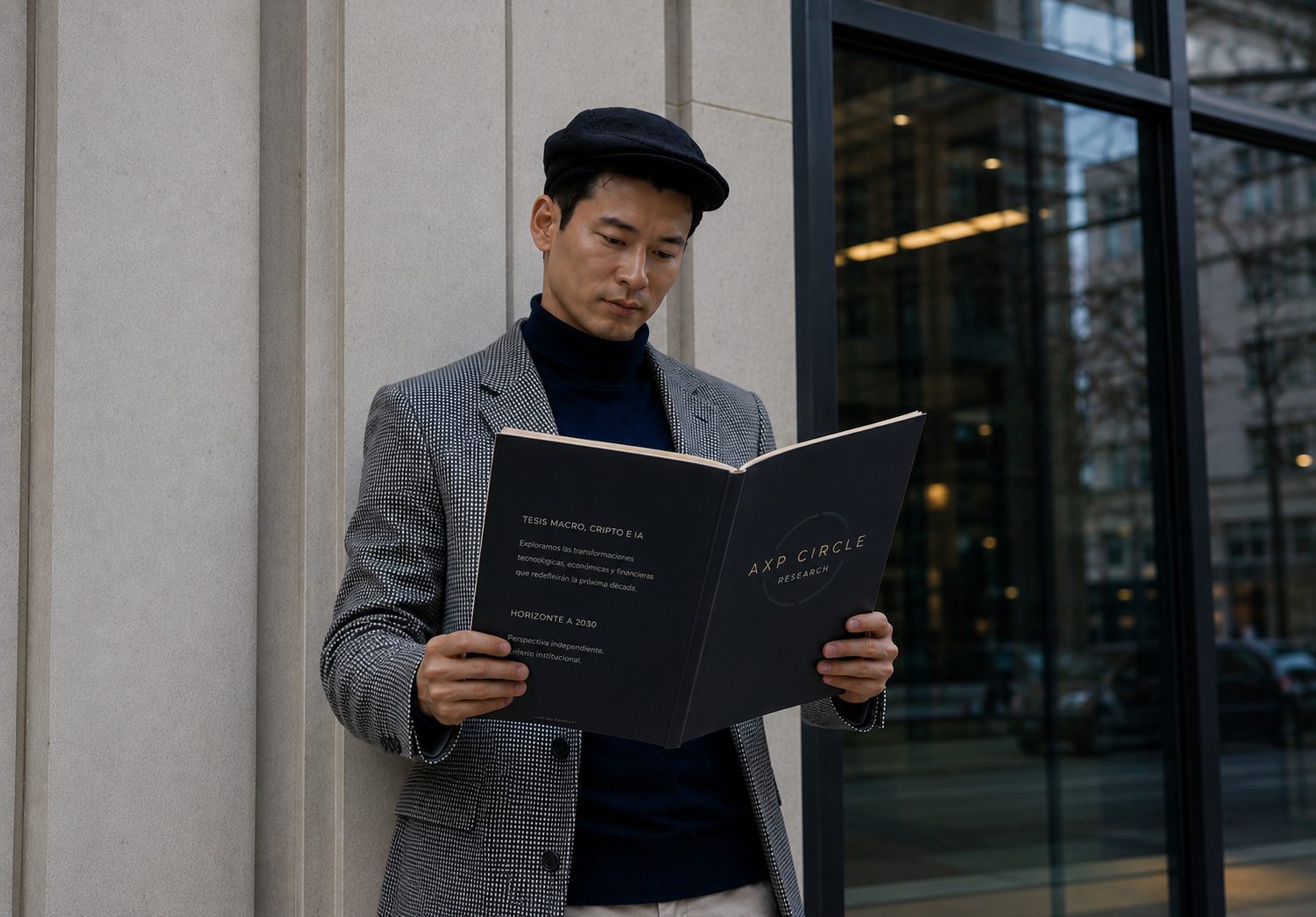 Persona leyendo una tesis impresa de AXP CIRCLE Research